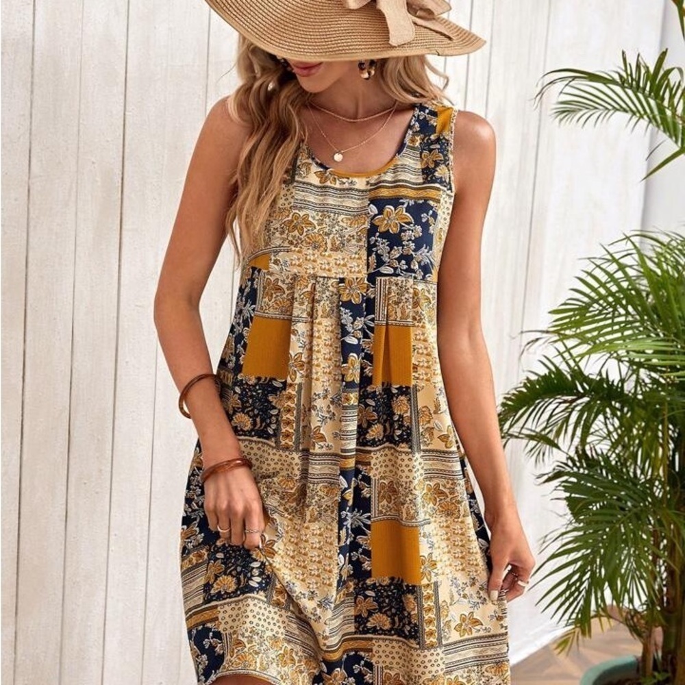 Emery Rose By SheIn Women's Patchwork Dress Cottage Peasant size M